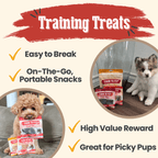 Training treats graphic for the chicken Puppy Pack, chips that snap into small puppy rewards
