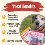 Treat benefits graphic for the chicken Puppy Pack, chicken breast chips at 7 calories each