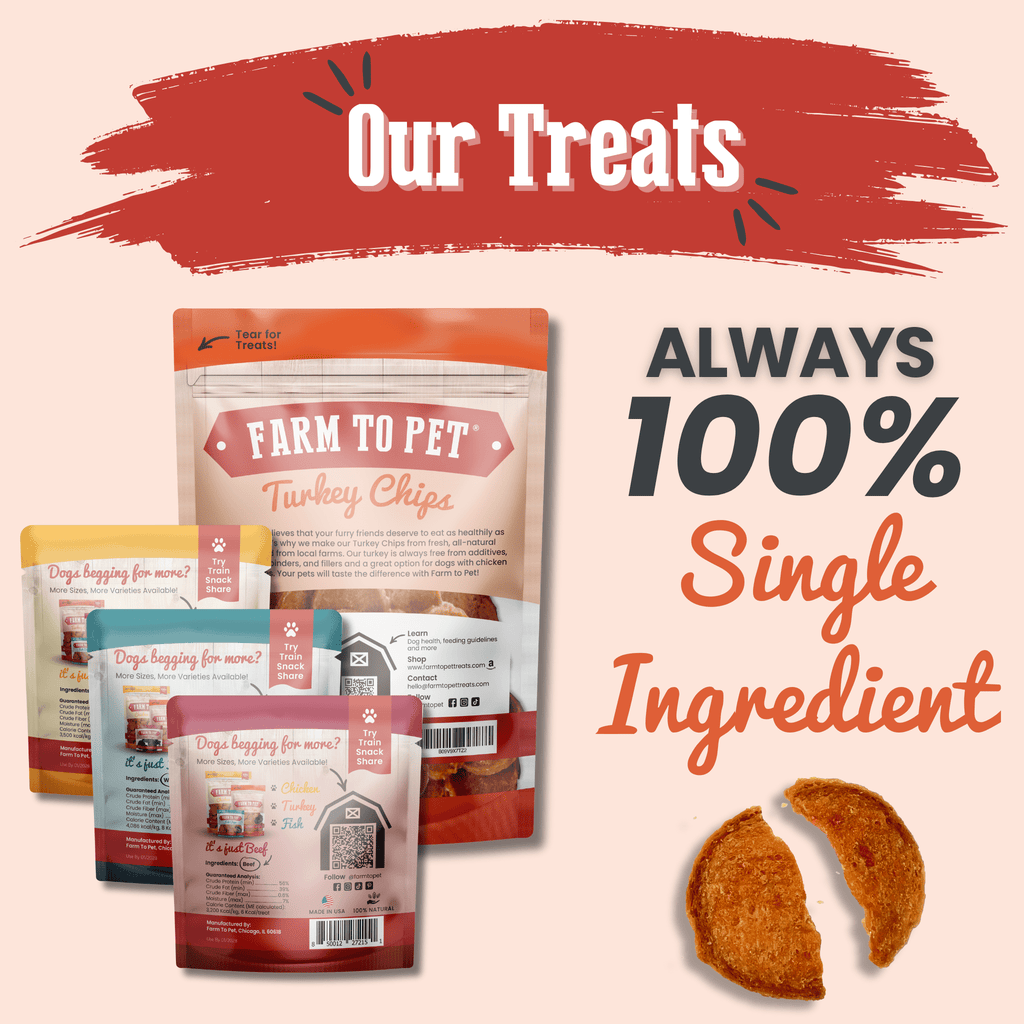 Backs of the treat bags in the turkey Puppy Pack, with turkey breast chips as the main bag