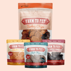 Farm to Pet Puppy Packs 'n Snacks with a 4 oz Turkey Chips bag plus beef, chicken and fish snack packs