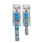 Rainbow ribbon nylon dog collar that fastens with a quick-release buckle for easy on and off