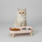 Raised double pet bowl stand that lifts meals to a comfortable eating height