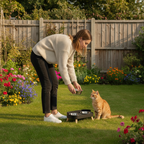 Raised food and water station for flat-faced cats such as Persians and Exotic Shorthairs