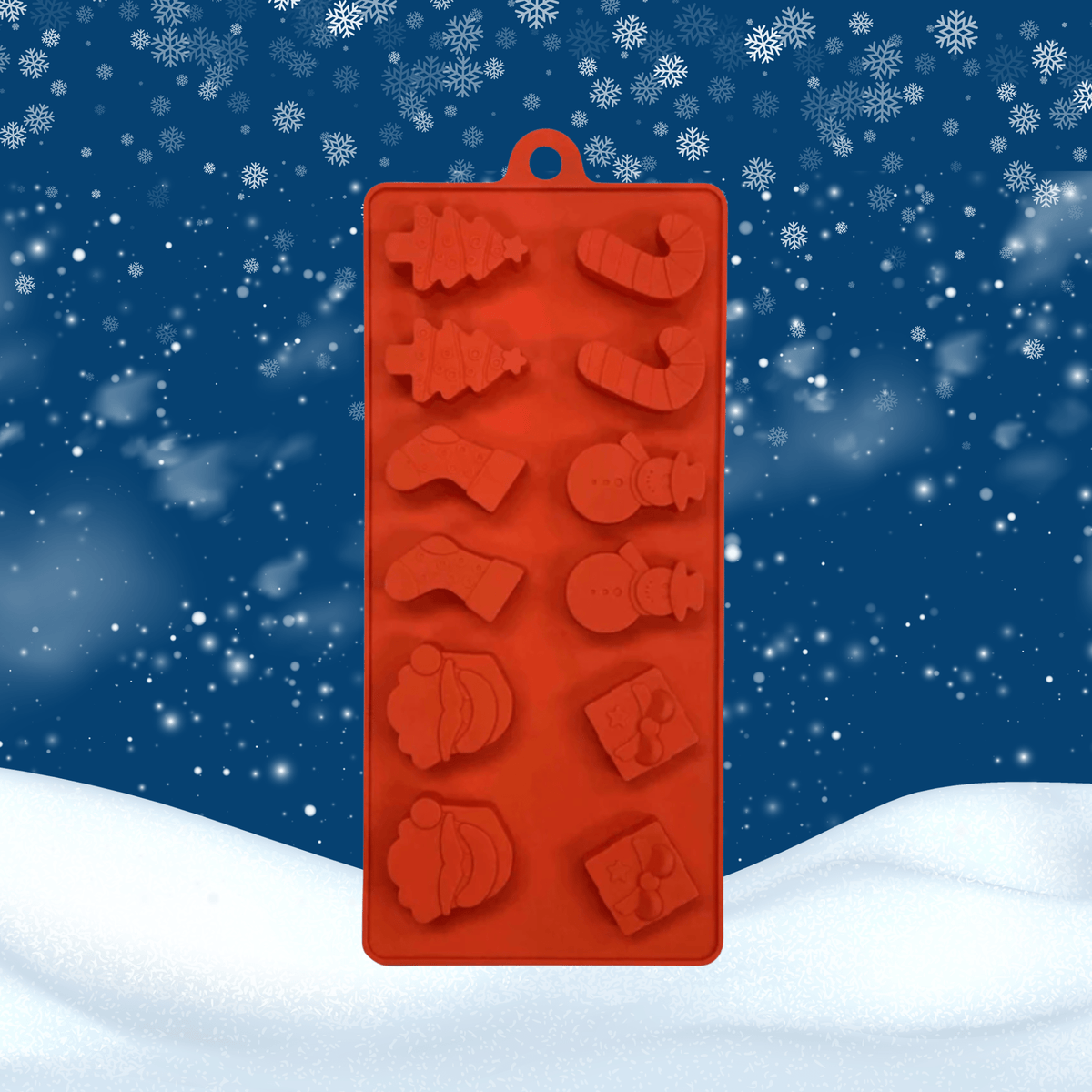 Red Holiday silicone treat mold by SodaPup with Christmas shapes for holiday dog treats