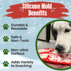 Benefits graphic for the Red Holiday dog treat mold from Farm to Pet, a gift for dogs