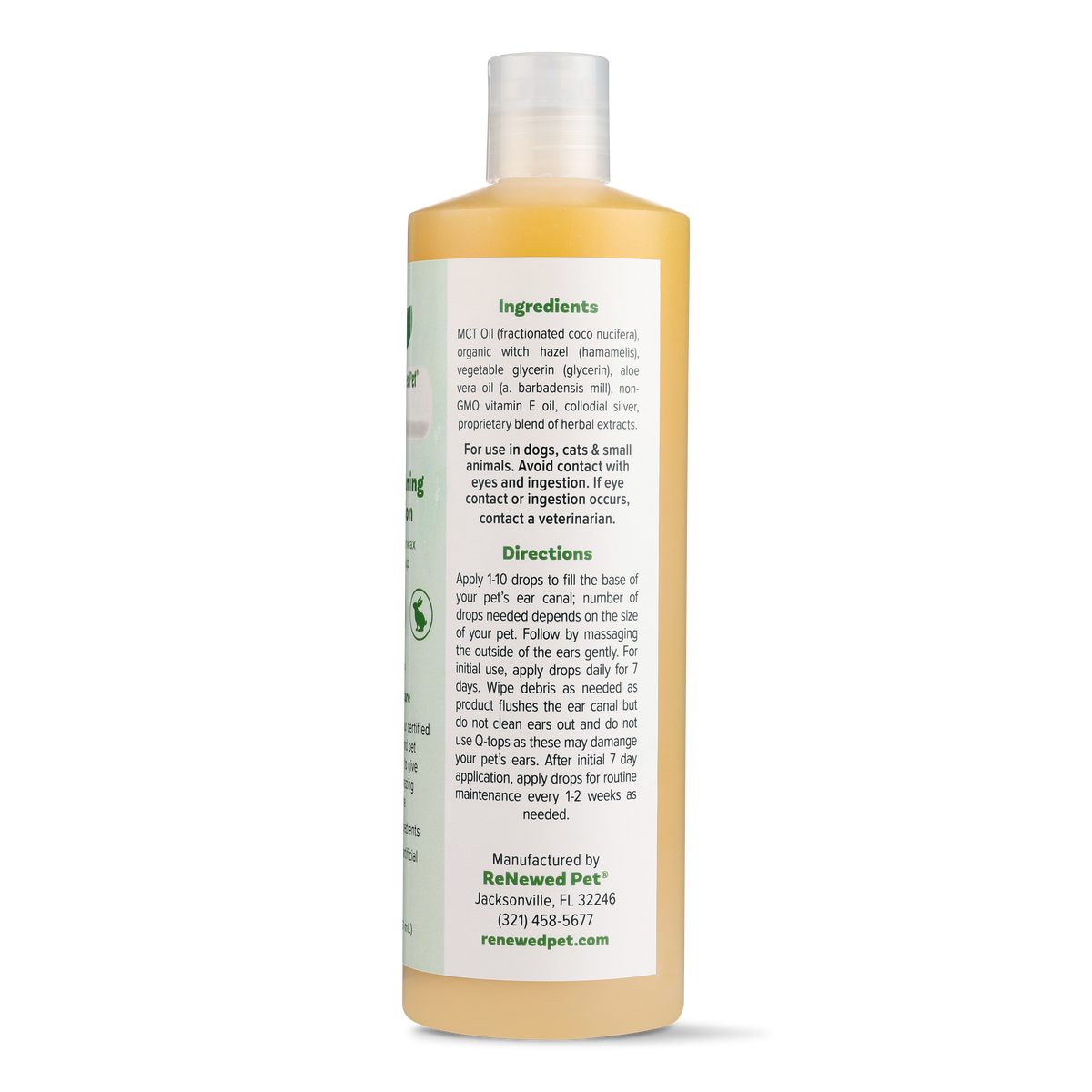 16 oz ReNewedPet ear cleaner that cleans wax build-up and debris from pet ears