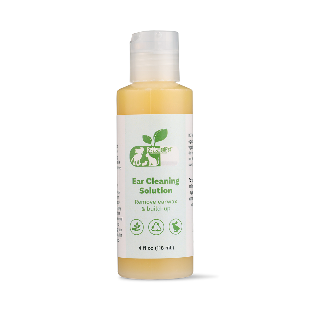 ReNewedPet ear cleaning drops, 4 oz size, made with organic witch hazel and aloe vera