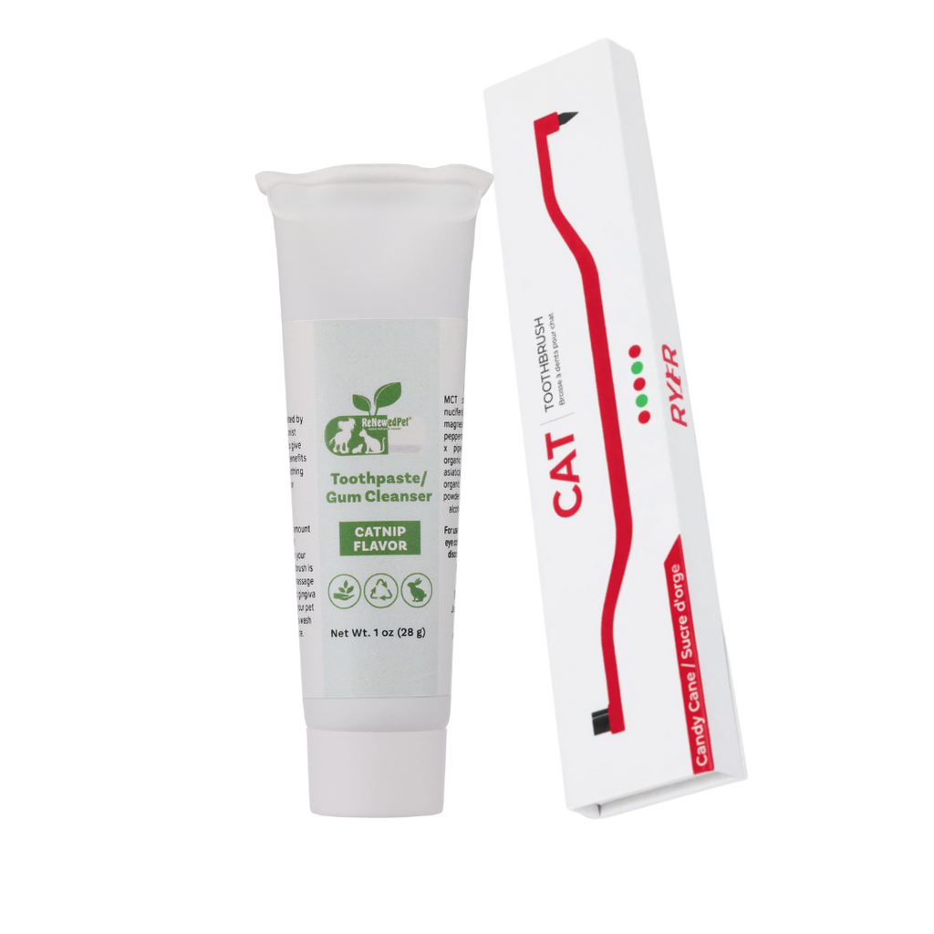 ReNewedPet 1 oz catnip-flavor toothpaste and gum cleanser bundled with a cat toothbrush
