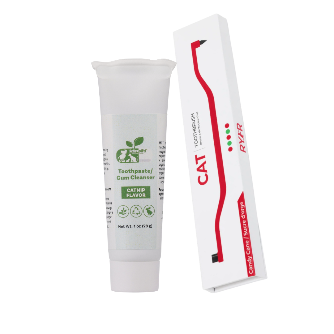 ReNewedPet 1 oz catnip-flavor toothpaste and gum cleanser bundled with a cat toothbrush