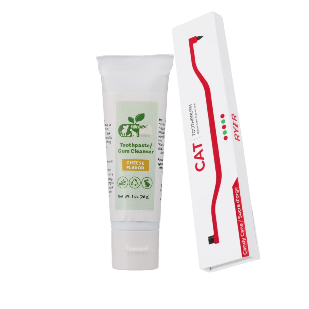 ReNewedPet 1 oz cheese-flavor toothpaste and gum cleanser bundled with a cat toothbrush