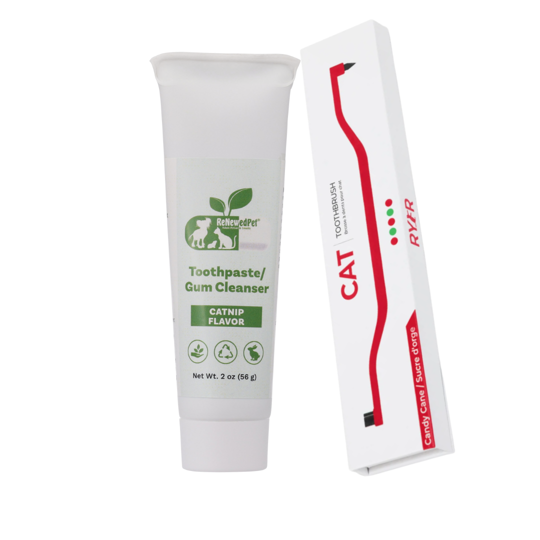 ReNewedPet 2 oz catnip-flavor toothpaste and gum cleanser bundled with a cat toothbrush