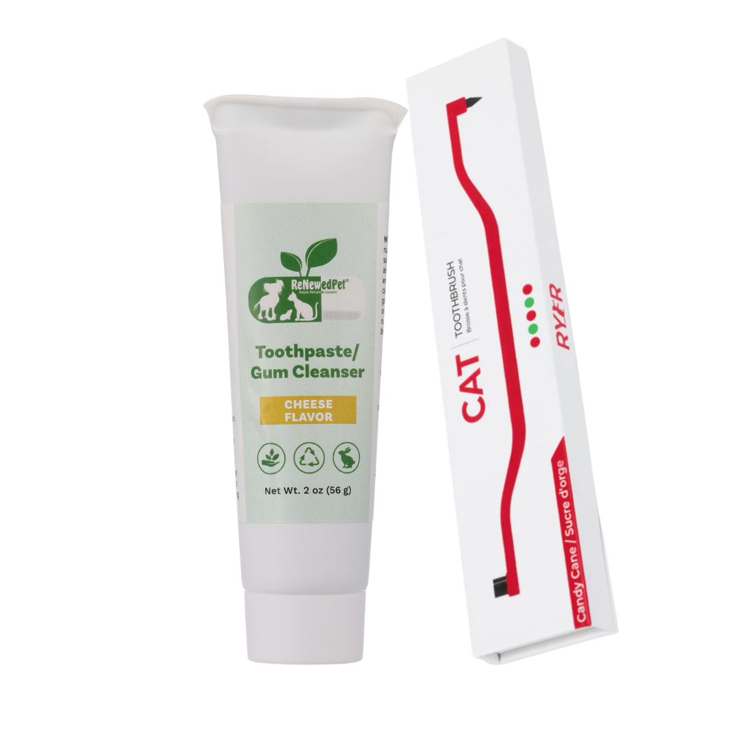 ReNewedPet 2 oz cheese-flavor toothpaste and gum cleanser bundled with a cat toothbrush