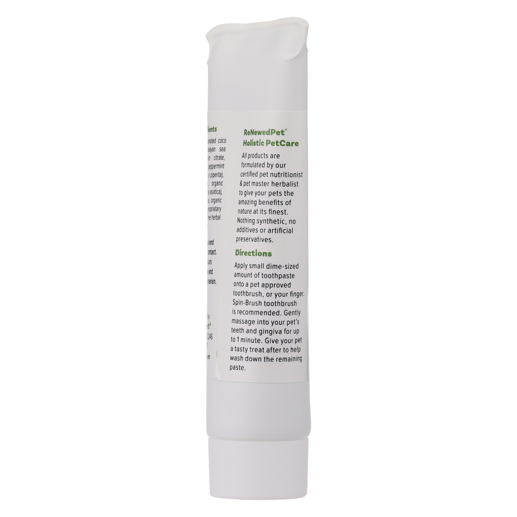 ReNewedPet toothpaste that can be applied with a finger or cotton applicator for brush-shy pets