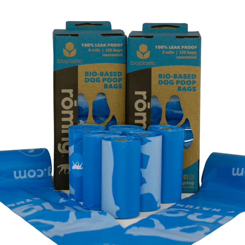 rōmng bio-based dog poop bags, 360 bags in total on rolls that fit standard dispensers