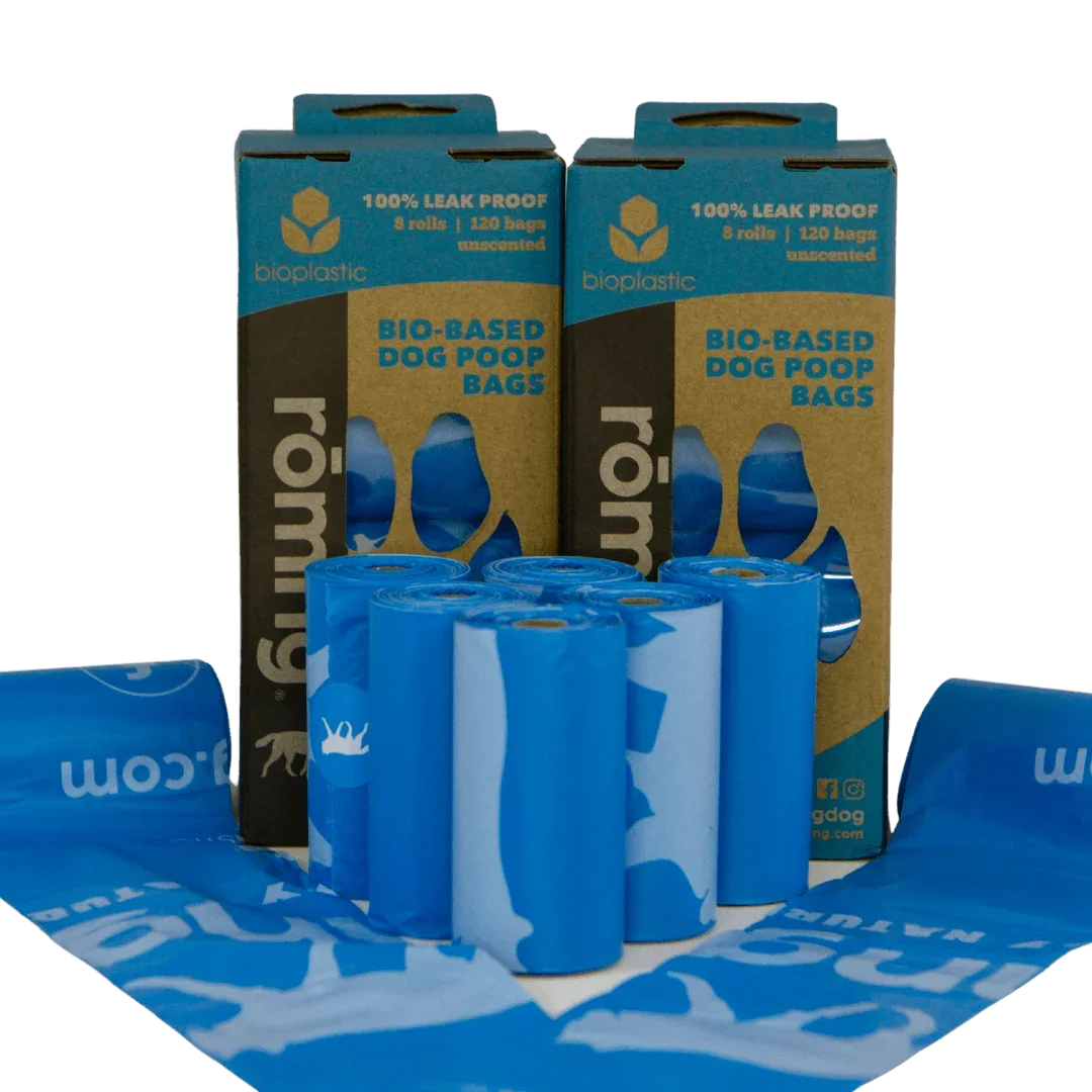 rōmng bio-based dog poop bags, 360 bags in total on rolls that fit standard dispensers