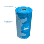 Single roll of 15 rōmng bio-based dog poop bags on a recycled paper core