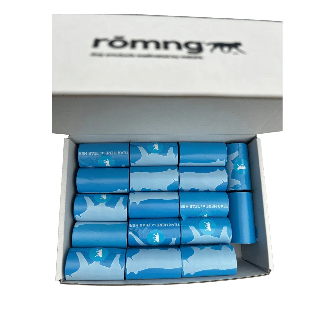 510-count pack of rōmng bio-based dog waste bags on 34 rolls of 15