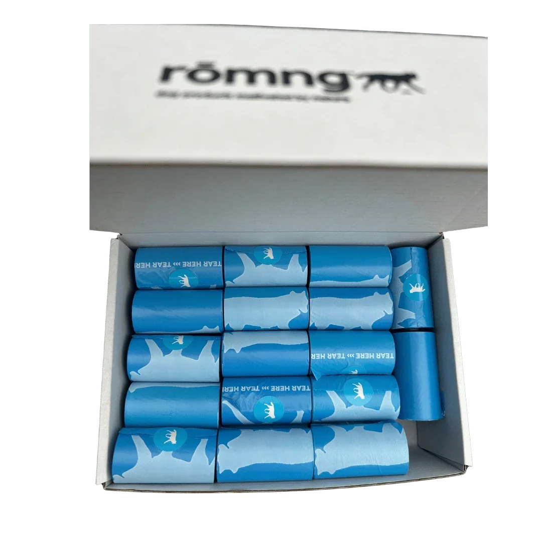 510-count pack of rōmng bio-based dog waste bags on 34 rolls of 15