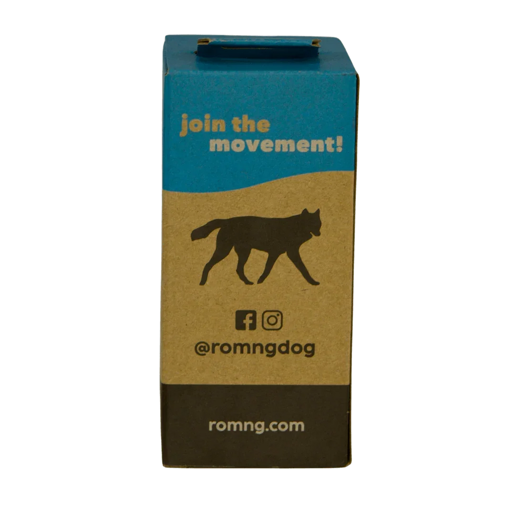 rōmng bio-based dog waste bags sized 9 x 13 inches and 16 microns thick