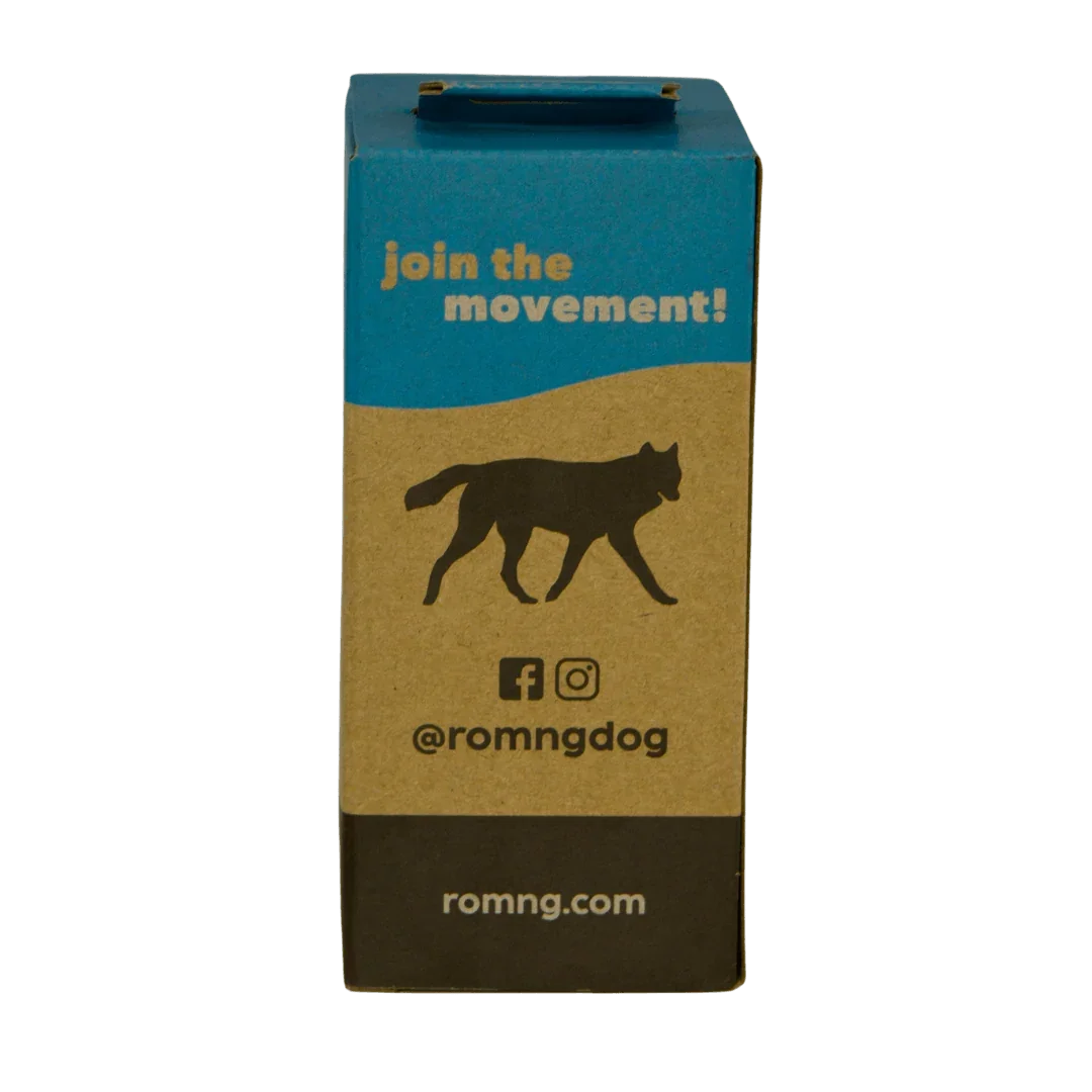 rōmng bio-based dog waste bags sized 9 x 13 inches and 16 microns thick