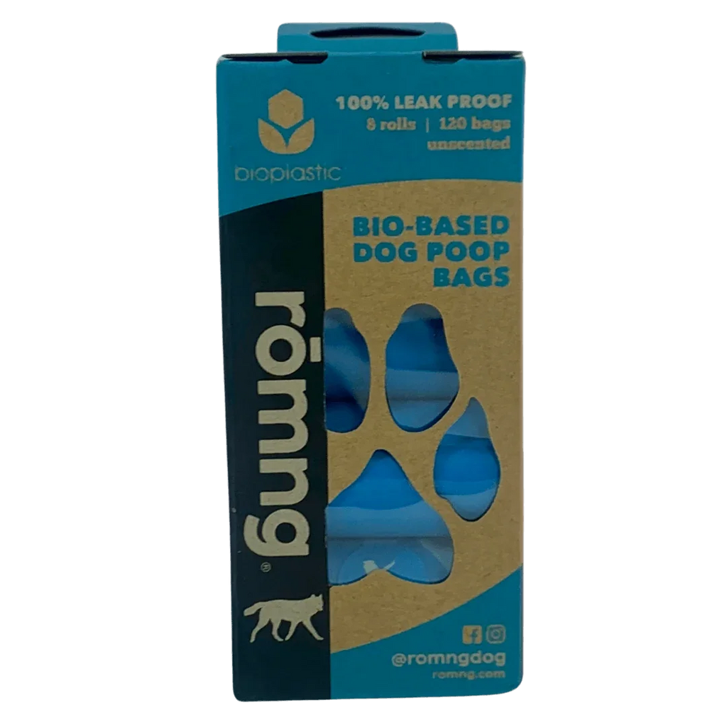 120-bag pack of rōmng bio-based dog waste bags, 9 x 13 inches each