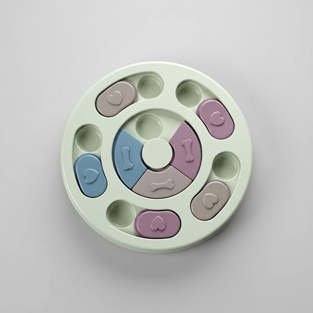 Green Circle interactive puzzle slow feeder for dogs and cats, round plastic toy