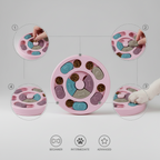 Treat-dispensing puzzle toy for dogs and cats with a round shape and stable base