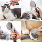 Self-cleaning slicker brush that retracts its pins at the press of a button