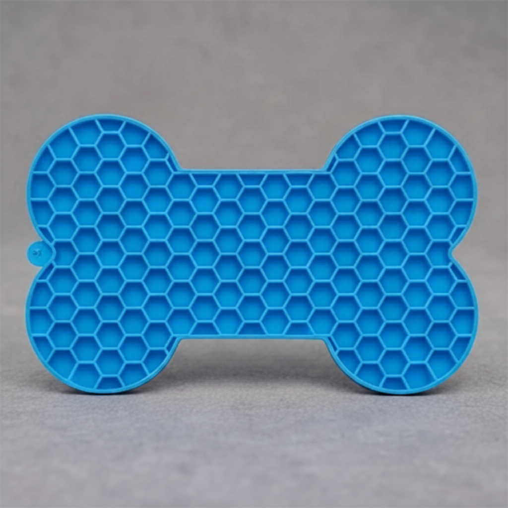 Blue silicone lick mat for dogs and cats, 0.7 cm thin so it stores flat in a drawer