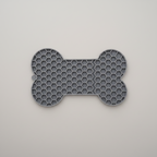 Grey bone-pattern lick mat for dogs and cats, 18 x 11 cm with a non-slip base