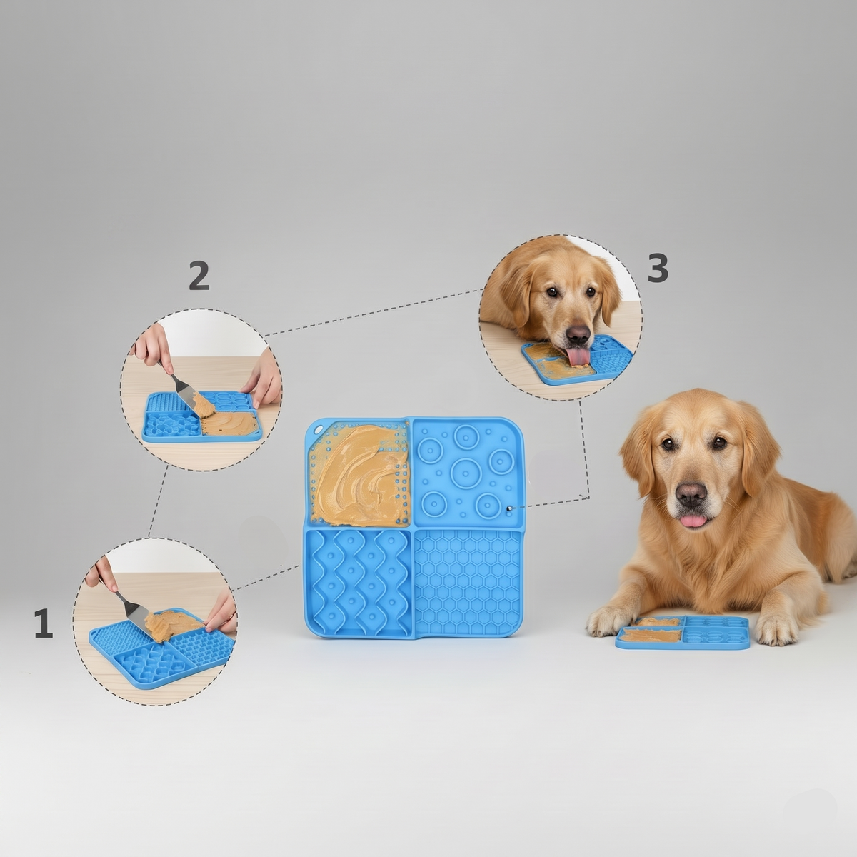Silicone lick mat with suction base as a distraction during baths and nail trims