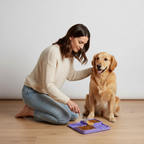 Dishwasher-safe silicone lick mat for dogs and cats that stores flat after use
