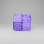 Purple silicone lick mat with a textured surface and suction base for bath time