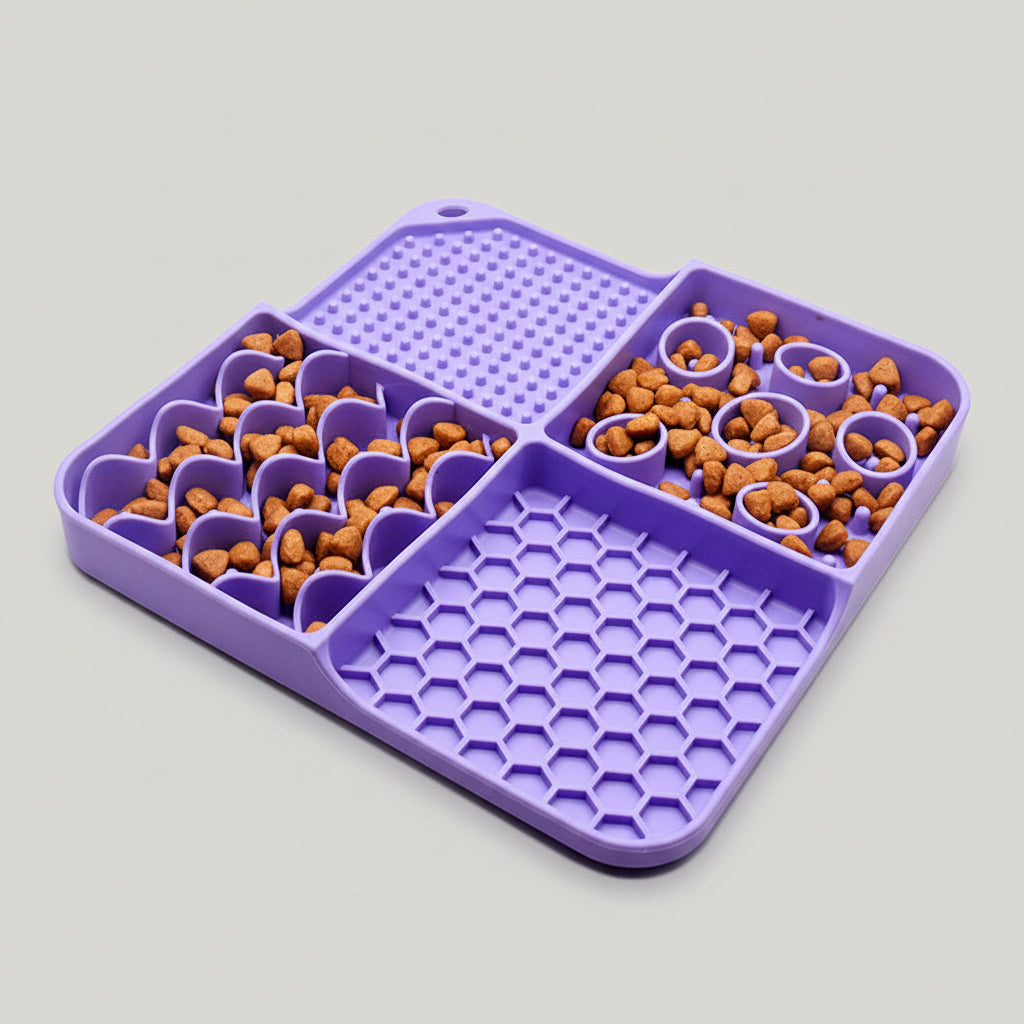 Square silicone lick mat with a suction base, 8.2 x 8.2 inches, for dogs and cats