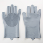 Grey silicone grooming glove for dogs and cats, one size with an adjustable wrist strap