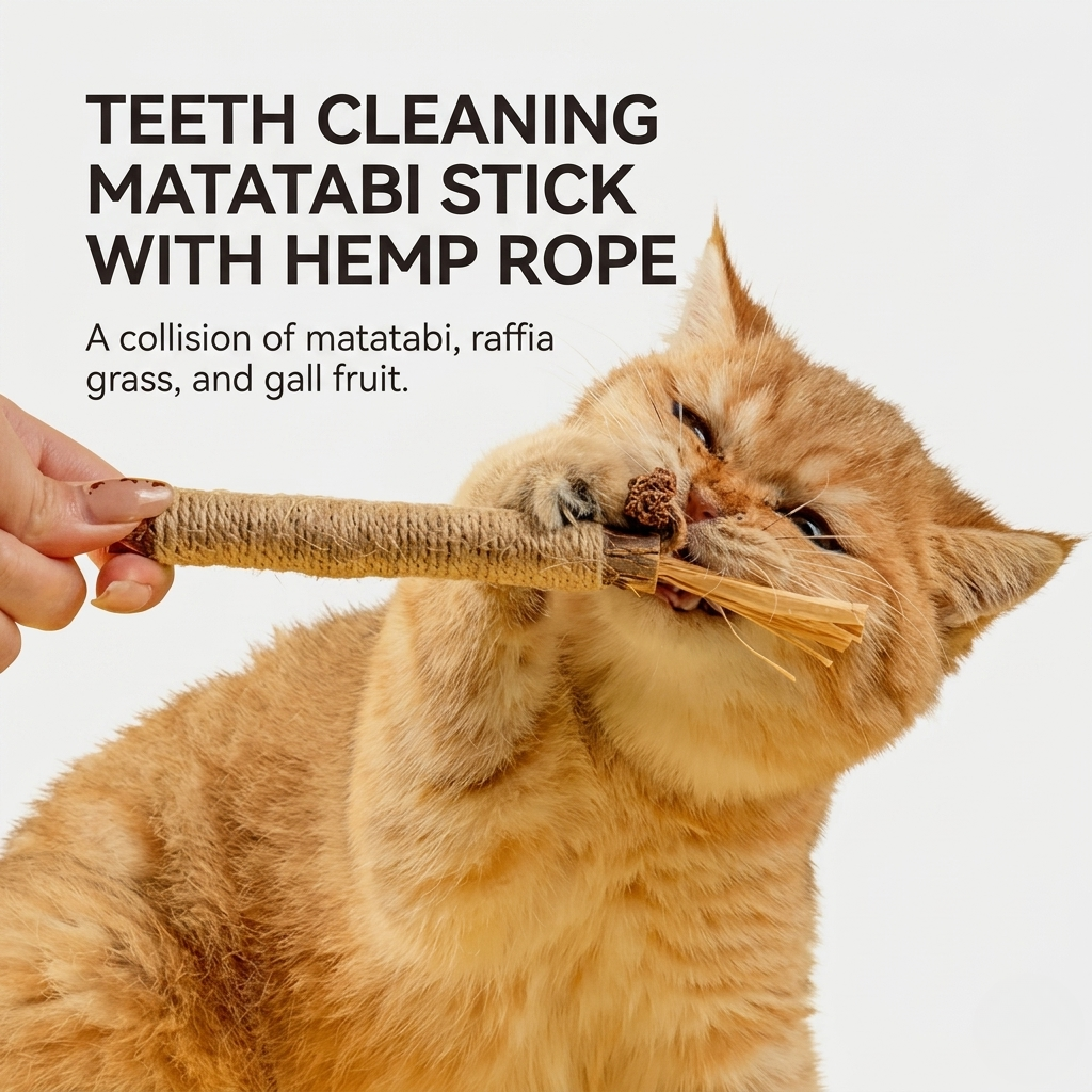 Hemp rope wrapped around a silver vine wood core, a natural chew toy for adult cats