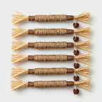 Six-pack of silver vine cat chew sticks with hemp rope and raffia grass tassels