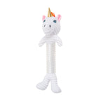 Skinny unicorn plush dog toy by Country Living with raised rubber accents for extra texture