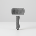 Grey square-head fine needle slicker brush for grooming in shedding season