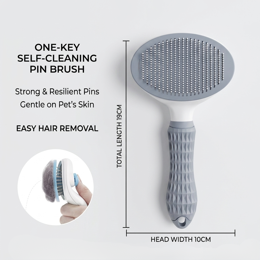 Retractable-pin slicker brush that releases fur straight into the bin, no picking