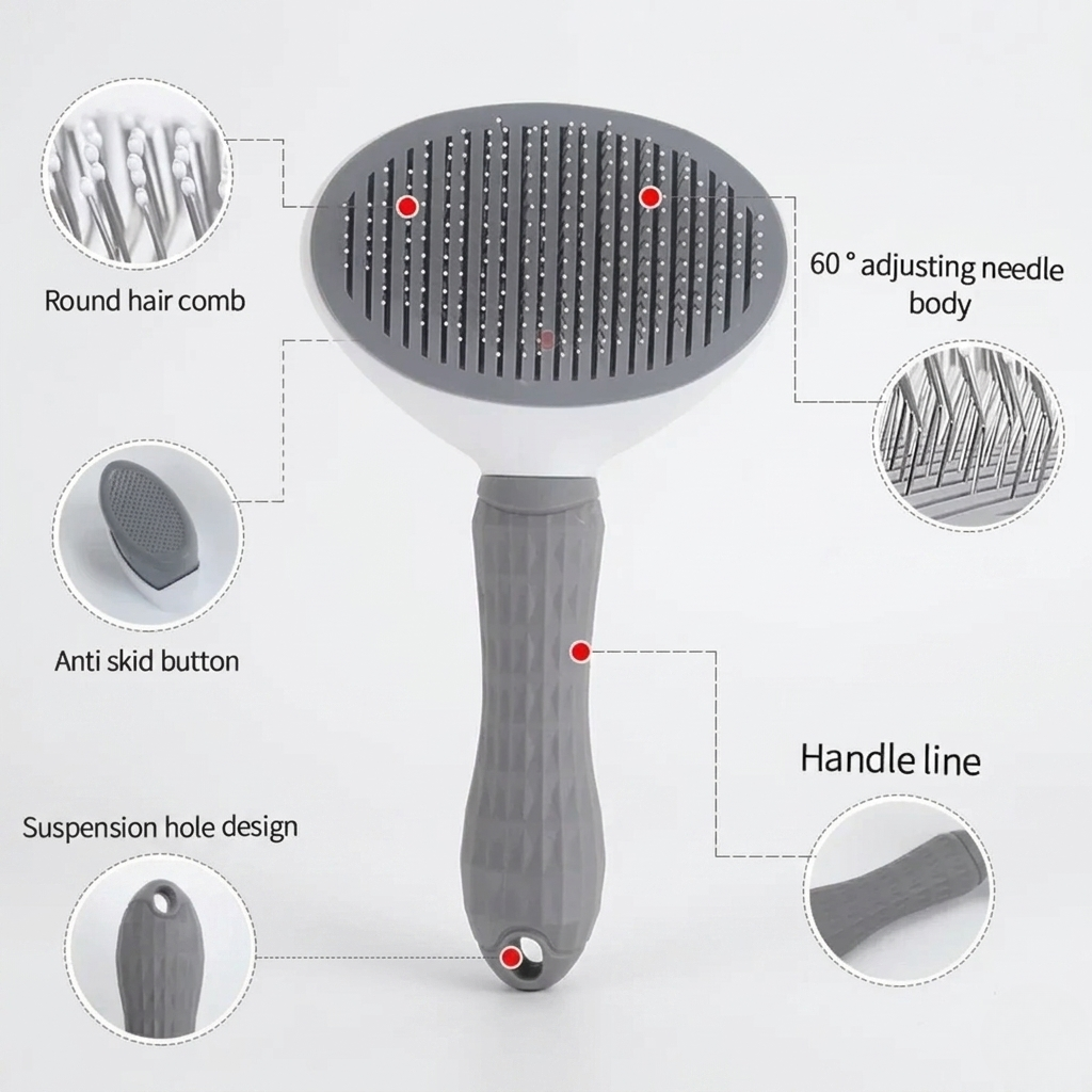Slicker brush with a fine-tooth flea and debris comb for finishing passes