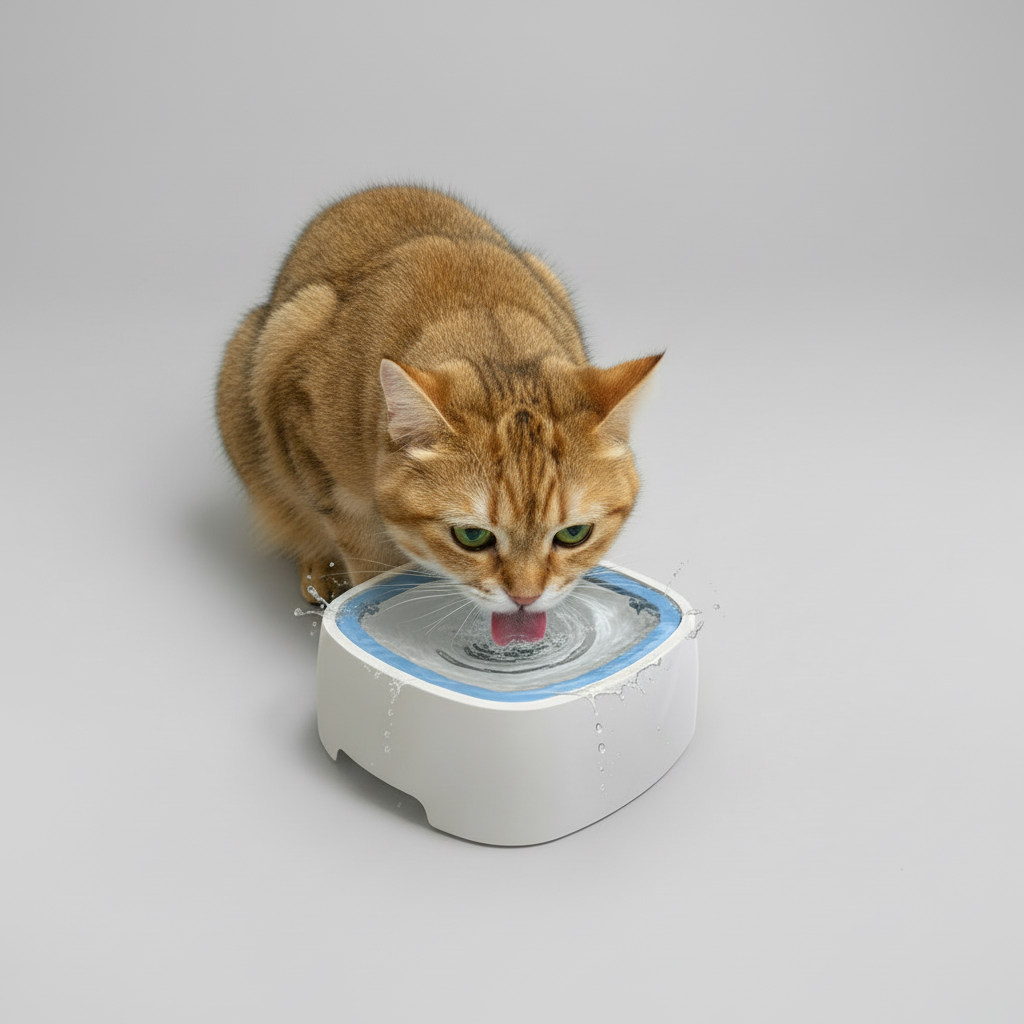 Slow drinking dog bowl that keeps the floor around the water station dry