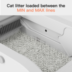 Modern white smart cat litter box that blends into living rooms and other home spaces