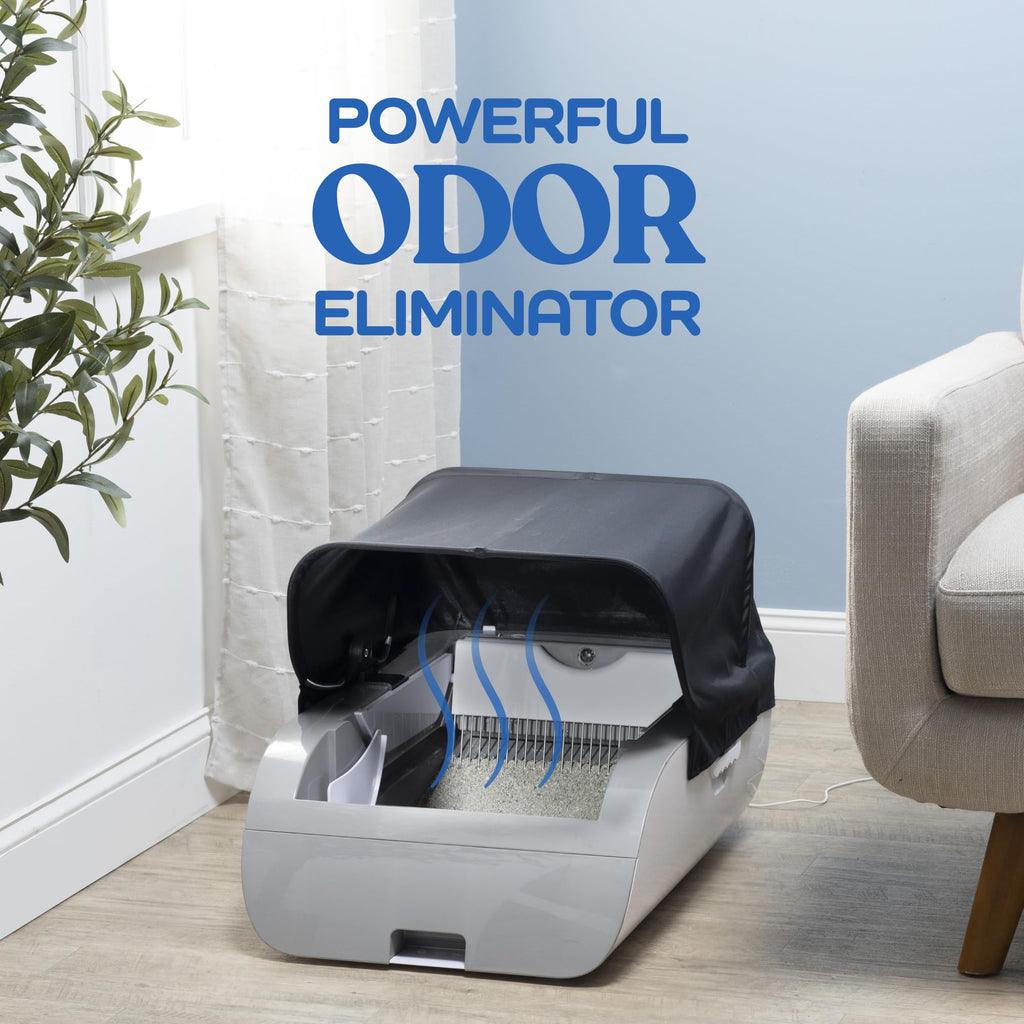Smart cat litter box in white ABS plastic, made for everyday use in a modern home