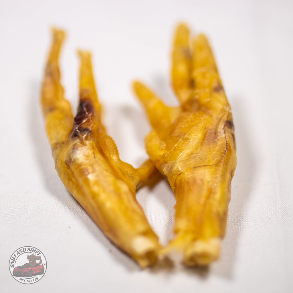 Sniff and Shift chicken feet for dogs, air dried in small batches until crunchy and crisp