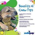 Benefits graphic for the brown SodaPup Nylon Butterfly eChew for chewing and licking