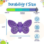 Durability and size graphic for the purple SodaPup Nylon Butterfly eChew dog toy