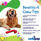 Benefits graphic for the SodaPup Nylon Candy Cane, a festive red chew toy for heavy chewers