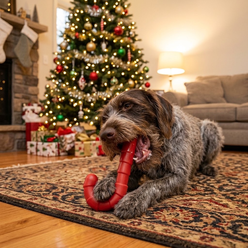 Red SodaPup candy cane chew toy made in the USA from FDA-compliant, BPA-free nylon