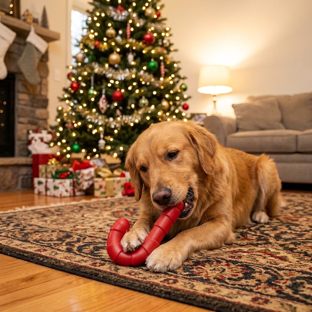 Textured red nylon candy cane chew from SodaPup for dogs that destroy plush and rubber toys